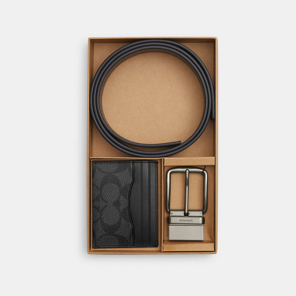 NWT Coach Outlet Boxed Card Case And Belt Gift Set Colorblock Sig Canvas - Picture 1 of 4